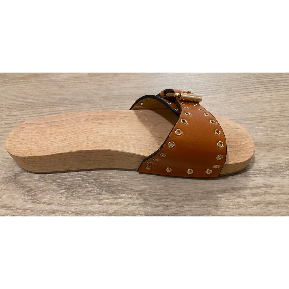 Isabel Marant Jaso Slide Sandal 40 Tan Leather Wood Studded Designer Luxury Boho - Picture 11 of 14